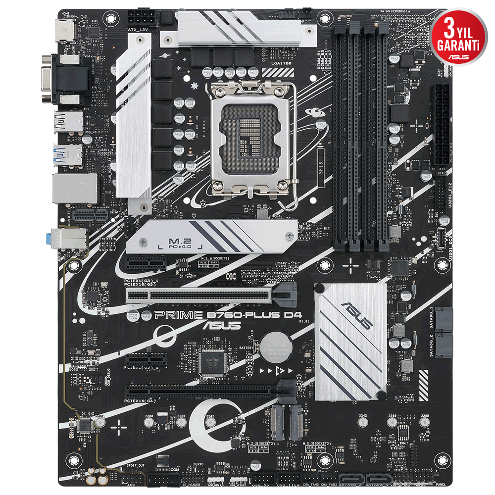 ASUS MB PRIME B760-PLUS D4 Intel B760 LGA1700 DDR4 5066 DP HDMI VGA 3x M2 USB3.2 AURA RGB 2.5Gbit LAN ATX ASUS 5X PROTECTION III, Armoury Crate, AI Suite 3