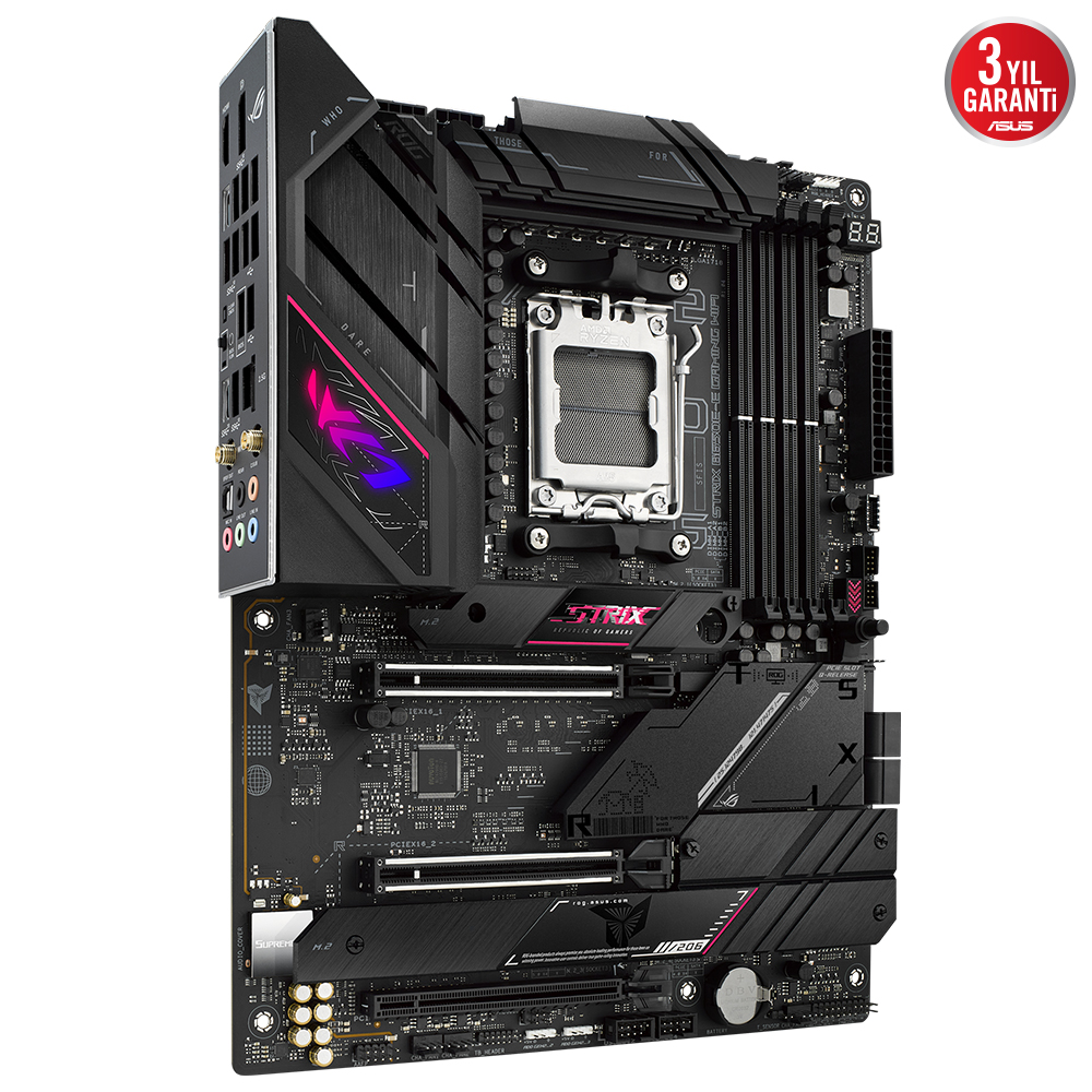 ASUS MB ROG STRIX B650E-E GAMING WIFI AMD B650 AM5 DDR5 6400 DP HDMI 4X M2 USB3.2 WİFİ 6E BT AURA RGB 2.5GBİT LAN ATX ARMOURY CRATE AI SUİTE 3 PCIE SLOT Q RELEASE