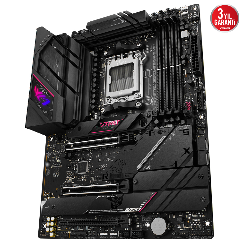 ASUS MB ROG STRIX B650E-E GAMING WIFI AMD B650 AM5 DDR5 6400 DP HDMI 4X M2 USB3.2 WİFİ 6E BT AURA RGB 2.5GBİT LAN ATX ARMOURY CRATE AI SUİTE 3 PCIE SLOT Q RELEASE