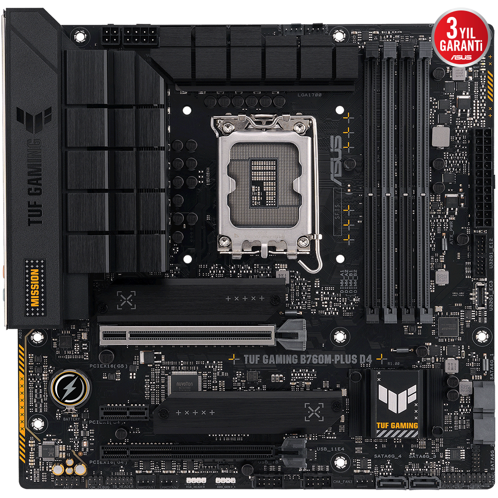 ASUS MB TUF GAMING B760M-PLUS D4 Intel B760 LGA1700 DDR4 5333 DP HDMI 2x M2 USB3.2 2.5Gbit LAN mATX 128GB MAX RAM DESTEGI ASUS 5X TUF PROTECTION III