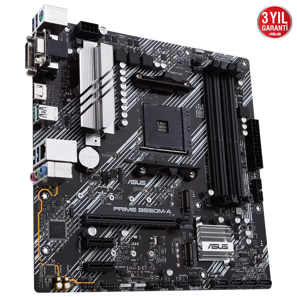 ASUS PRIME B550M-A AMD B550 AM4 DDR4 4400 HDMI DVI VGA Çift M2 USB3.2 ARGB mATX PCIe 4.0 ECC RAM Desteği