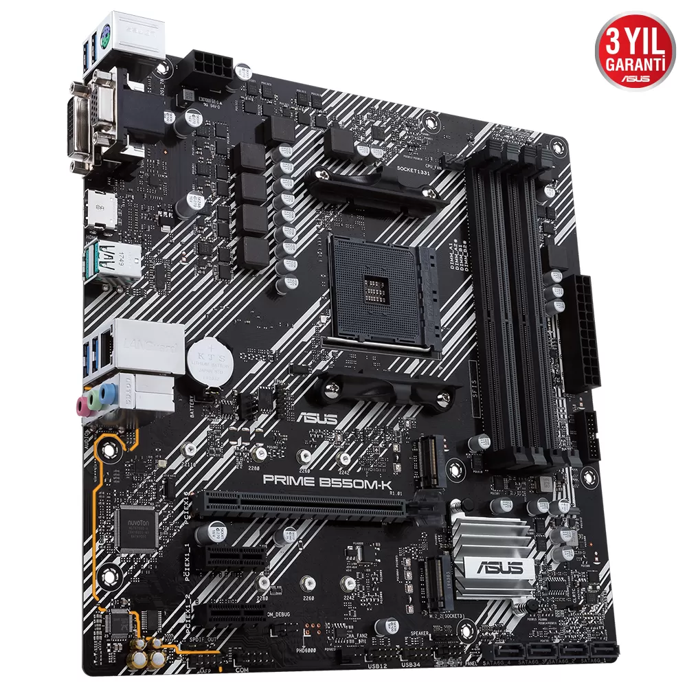 ASUS PRIME B550M-K AMD B550 AM4 DDR4 4400 HDMI DVI VGA Çift M2 USB3.2 mATX PCIe 4.0 ECC RAM Desteği