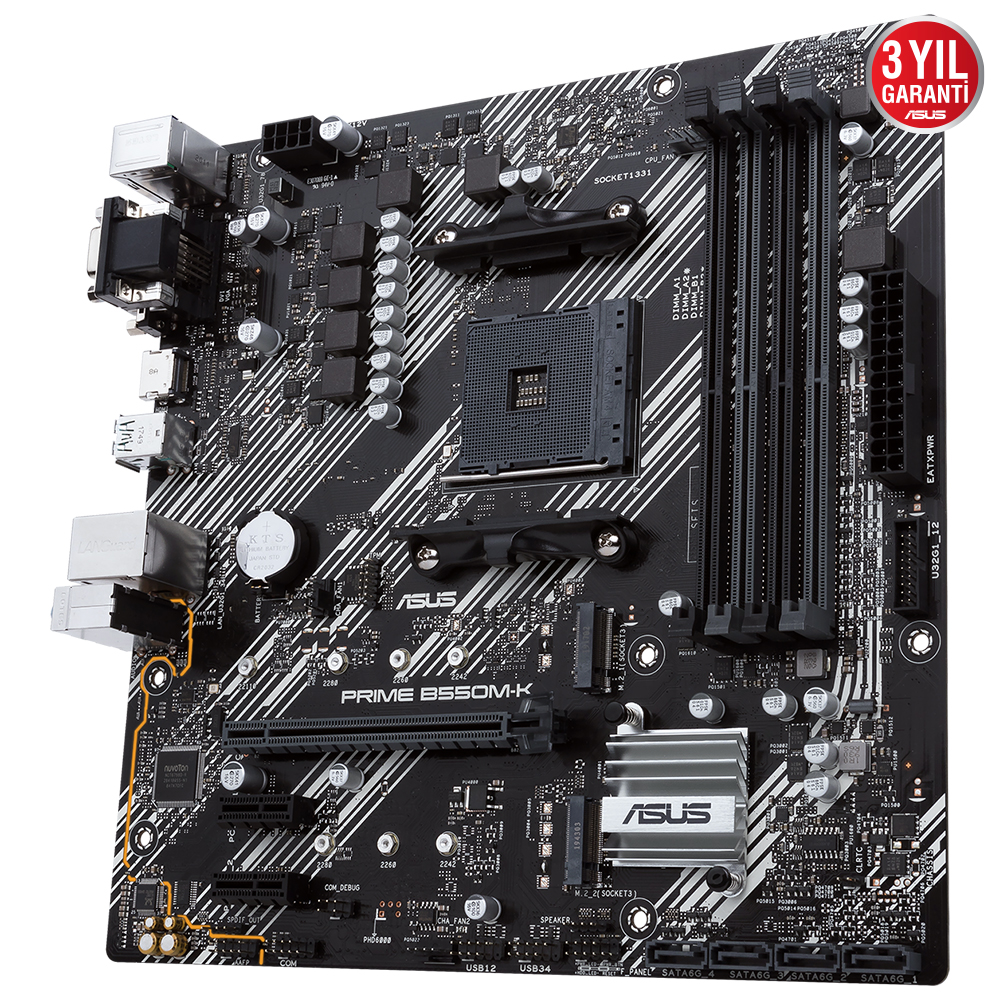 ASUS PRIME B550M-K AMD B550 AM4 DDR4 4400 HDMI DVI VGA Çift M2 USB3.2 mATX PCIe 4.0 ECC RAM Desteği