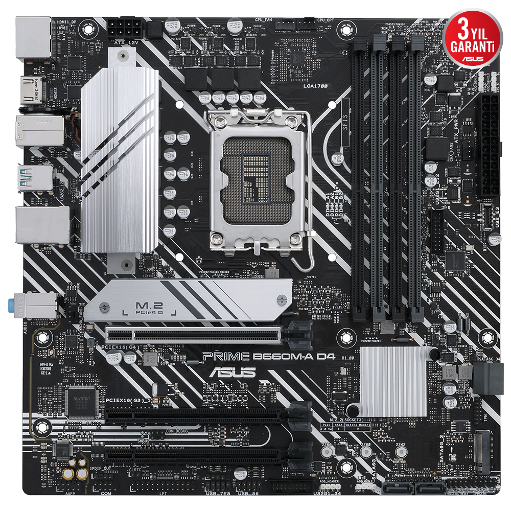 ASUS PRIME B660M-A D4 INTEL B660 LGA1700 DDR4 5333 DP HDMI ÇİFT M2 USB3.2 AURA RGB MATX 128GB KADAR RAM DESTEĞİ ASUS 5X PROTECTION III