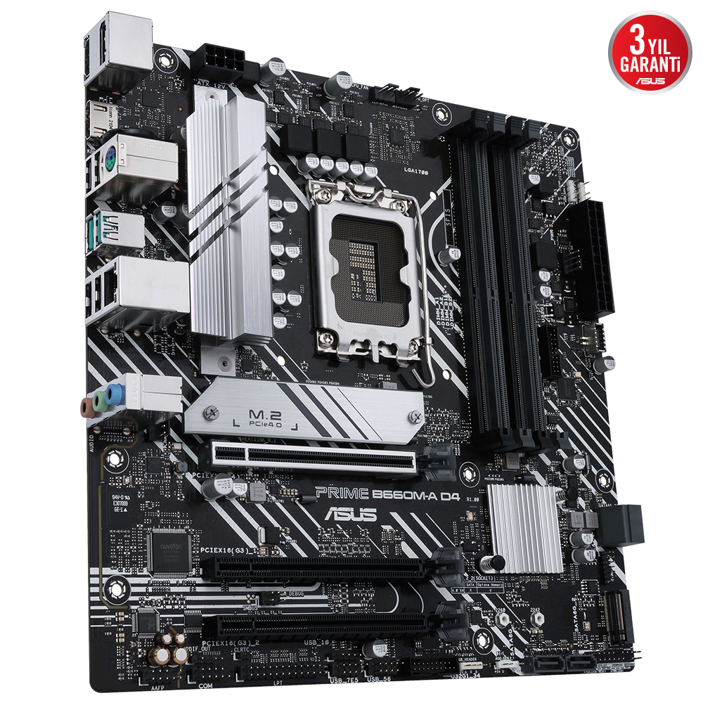 ASUS PRIME B660M-A D4 INTEL B660 LGA1700 DDR4 5333 DP HDMI ÇİFT M2 USB3.2 AURA RGB MATX 128GB KADAR RAM DESTEĞİ ASUS 5X PROTECTION III