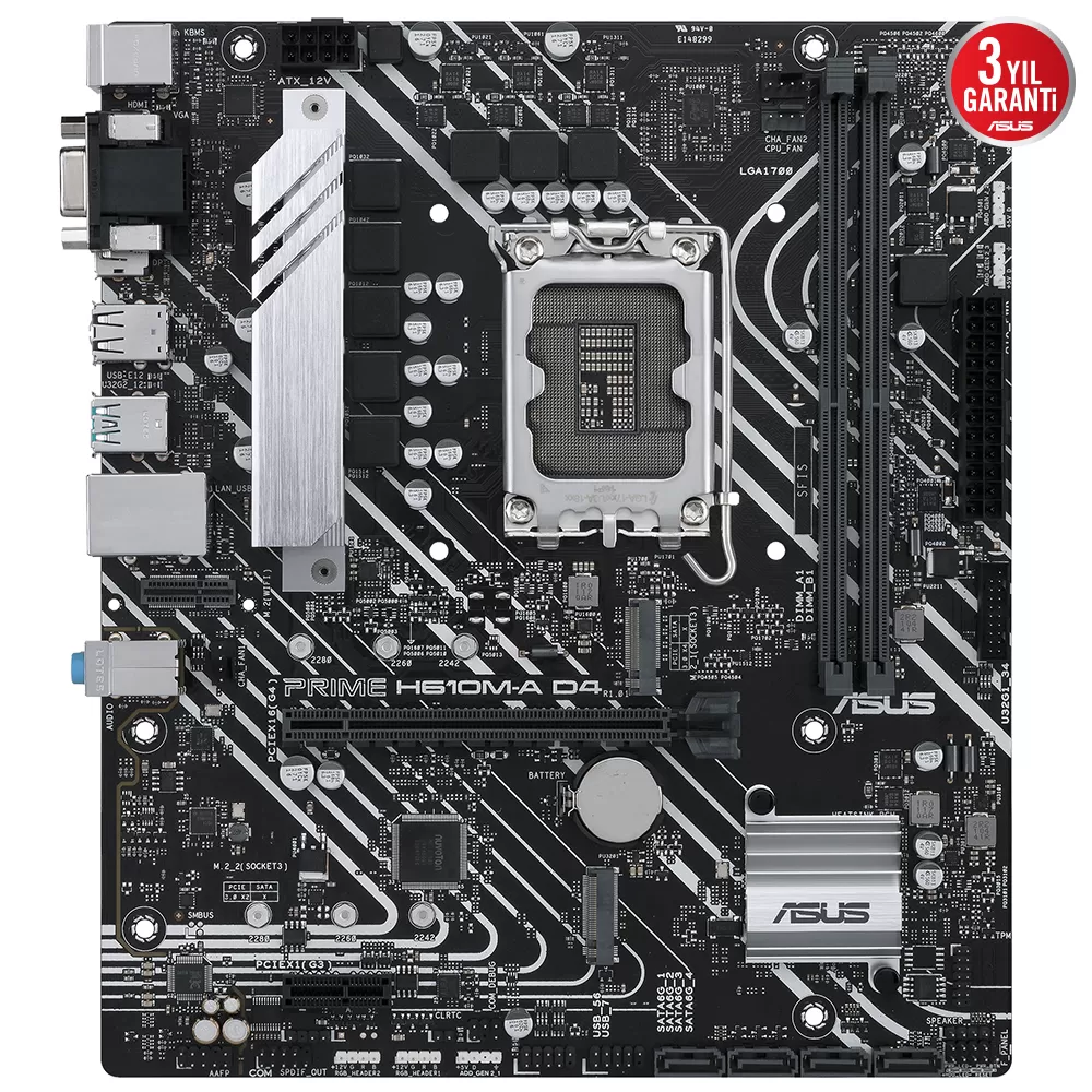 ASUS PRIME H610M-A D4 INTEL H610 LGA1700 DDR4 3200 DP HDMI VGA ÇİFT M2 USB3.2 AURA RGB MATX ASUS 5X PROTECTION III ARMOURY CRATE AI SUİTE 3