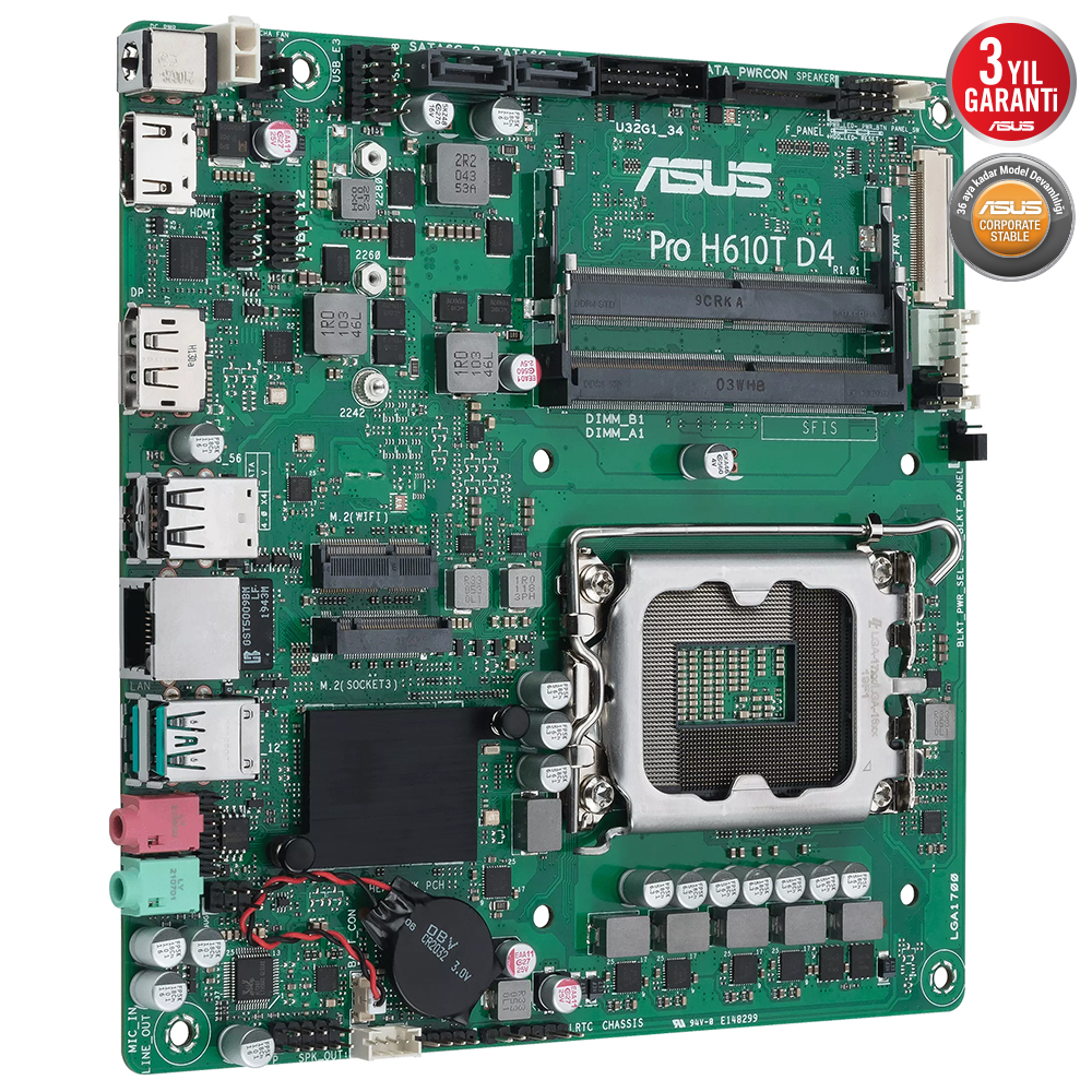 ASUS PRO H610T D4-CSM INTEL H610 LGA1700 DDR4 3200 DP HDMI LVDS ÇİFT M2 USB3.2 THİN MİNİ ITX 7/24 KULLANIMA HAZIR ASUS CONTROL CENTER EXPRESS HEDİYELİ