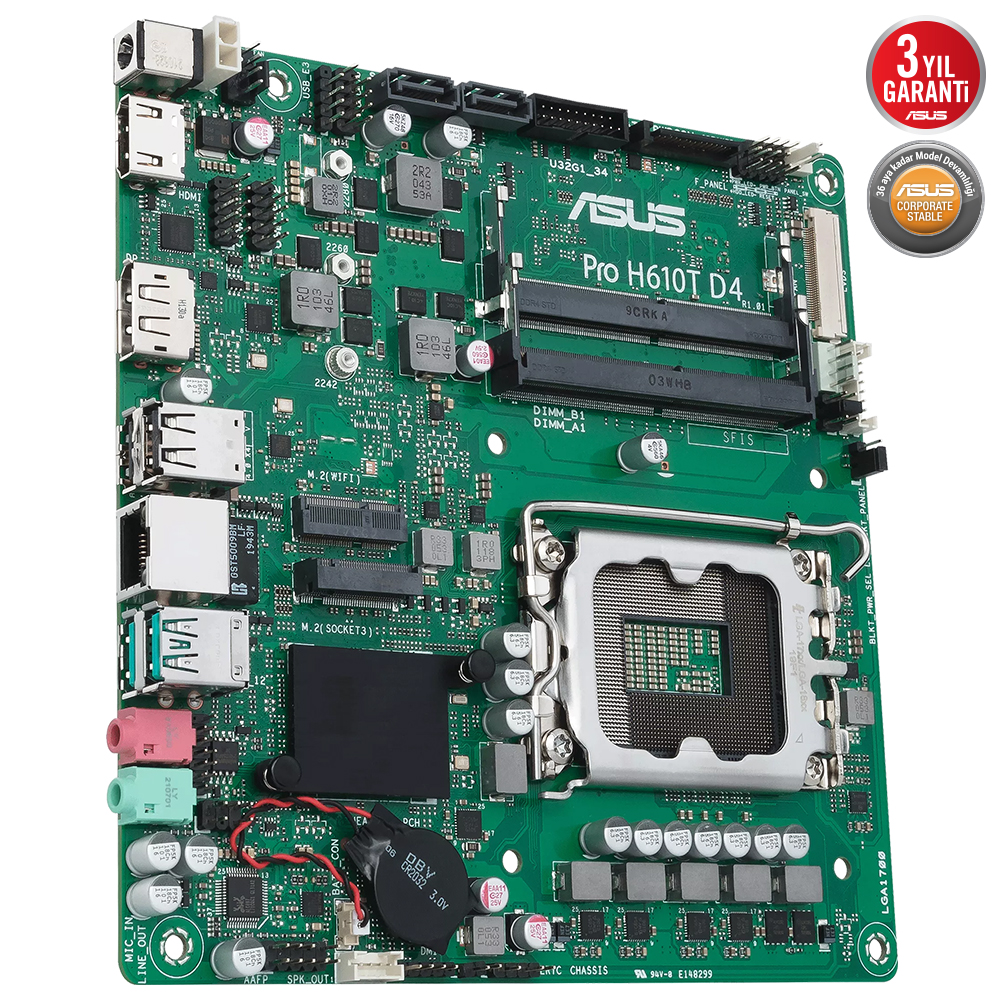 ASUS PRO H610T D4-CSM INTEL H610 LGA1700 DDR4 3200 DP HDMI LVDS ÇİFT M2 USB3.2 THİN MİNİ ITX 7/24 KULLANIMA HAZIR ASUS CONTROL CENTER EXPRESS HEDİYELİ