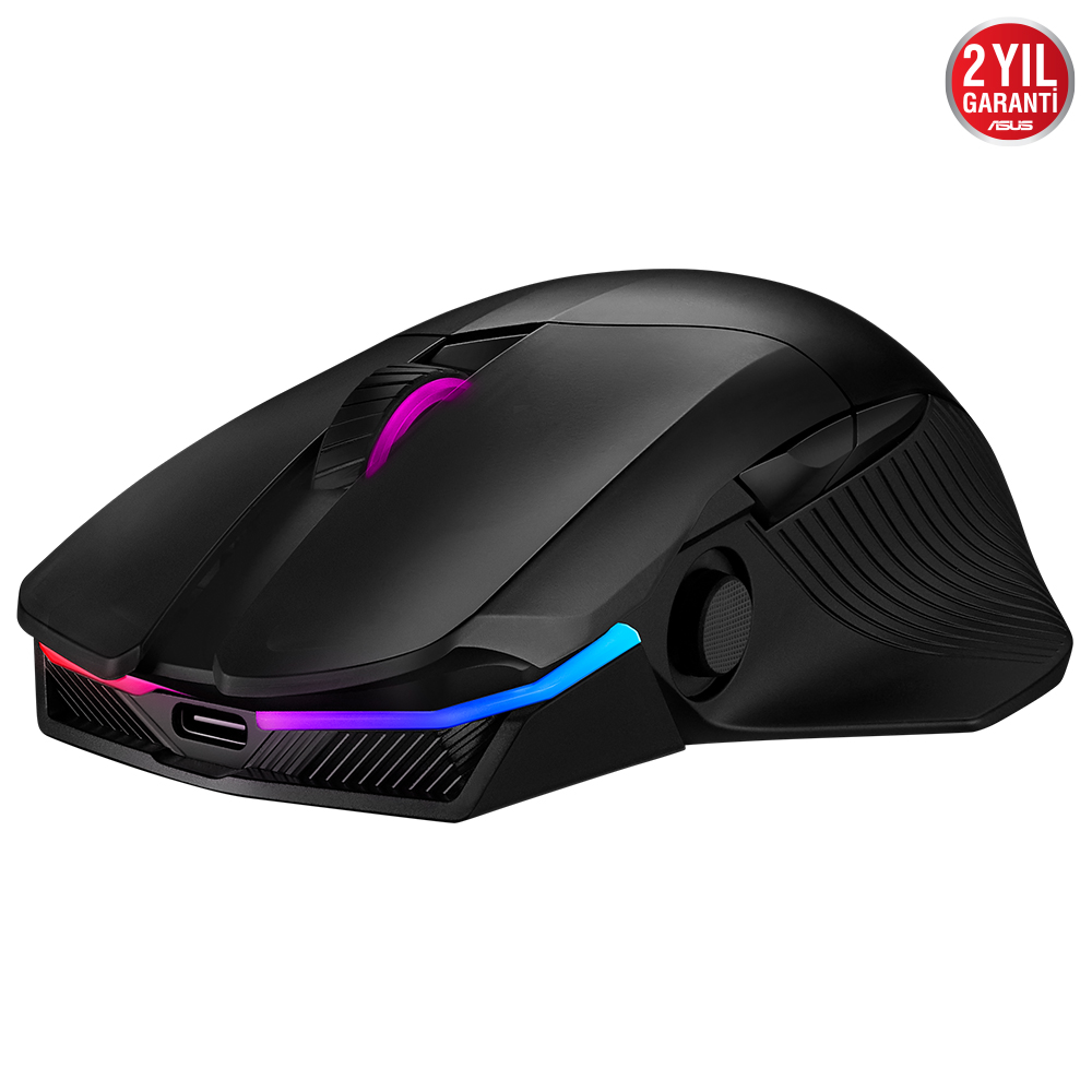 ASUS ROG CHAKRAM RGB Qi ŞARJ VE YAN JOYSTICK ÜÇ MODLU BAĞLANTI KABLOLU/2.4GHZ/BLUETOOTH 16000 DPI SENSÖR VİDASIZ MANYETİK TUŞLAR VE KAPAK AURA SYNC