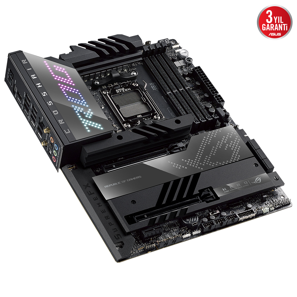 ASUS ROG CROSSHAIR X670E HERO AMD X670 AM5 DDR5 6400 2xUSB4(Thunderbolt) HDMI 5x M2 USB3.2 WiFi 6E AURA RGB 2.5Gbit LAN ATX 128GB’a kadar ram desteği, PCIe5.0, ASUS 5X PROTECTION III