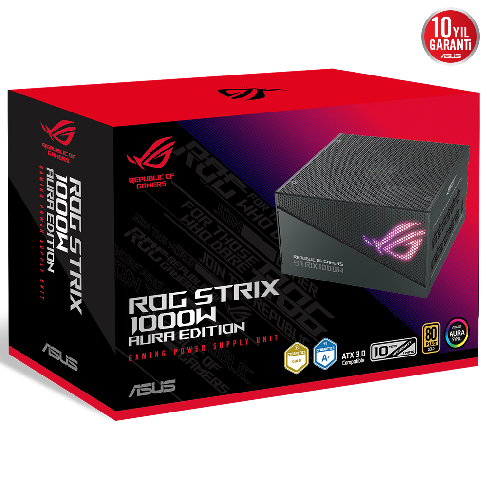 ASUS ROG-STRIX-1000G-AURA MODÜLER 80+ GOLD SERTİFİKA ATX 3.0 UYUMLU PCI-E 5.0 10 YIL GARANTİ