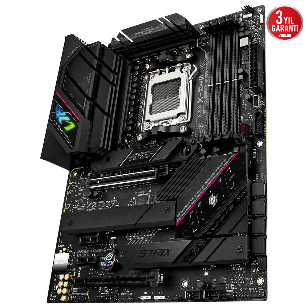 ASUS ROG STRIX B650E-F GAMING WIFI AMD B650 AM5 DDR5 6400 DP HDMI 3X M2 USB3.2 AX WİFİ BT AURA RGB 2.5GBİT LAN ATX ARMOURY CRATE AI SUİTE 3 PCIE SLOT Q RELEASE