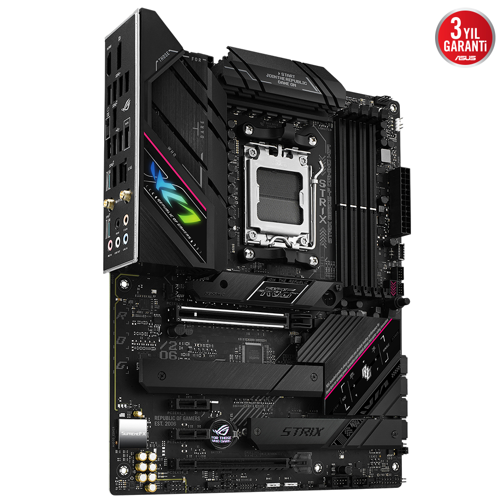 ASUS ROG STRIX B650E-F GAMING WIFI AMD B650 AM5 DDR5 6400 DP HDMI 3X M2 USB3.2 AX WİFİ BT AURA RGB 2.5GBİT LAN ATX ARMOURY CRATE AI SUİTE 3 PCIE SLOT Q RELEASE