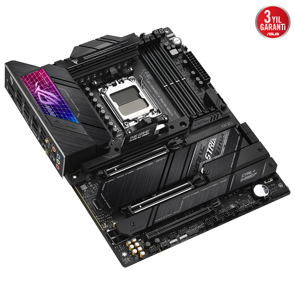 ASUS ROG STRIX X670E-E GAMING WIFI AMD X670E AM5 DDR5 6400 DP HDMI 4X M2 USB3.2 WİFİ 6E AURA RGB 2.5GBİT LAN ATX 128GB’A KADAR RAM DESTEĞİ PCIE5.0 ASUS 5X PROTECTION III