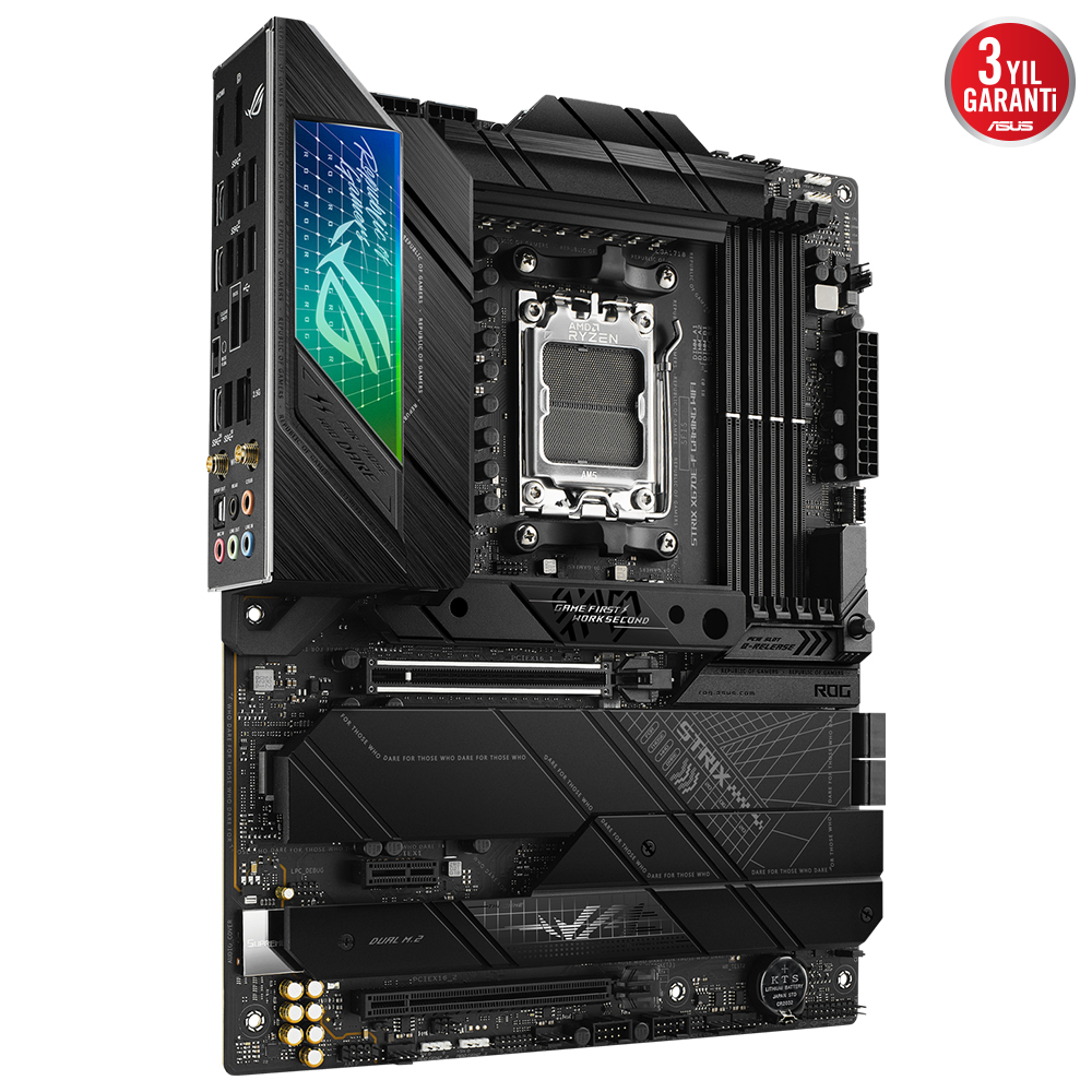 ASUS ROG STRIX X670E-F GAMING WIFI AMD X670E AM5 DDR5 6400 DP HDMI 4X M2 USB3.2 WİFİ 6E AURA RGB 2.5GBİT LAN ATX 128GB’A KADAR RAM DESTEĞİ PCIE5.0 ASUS 5X PROTECTION III