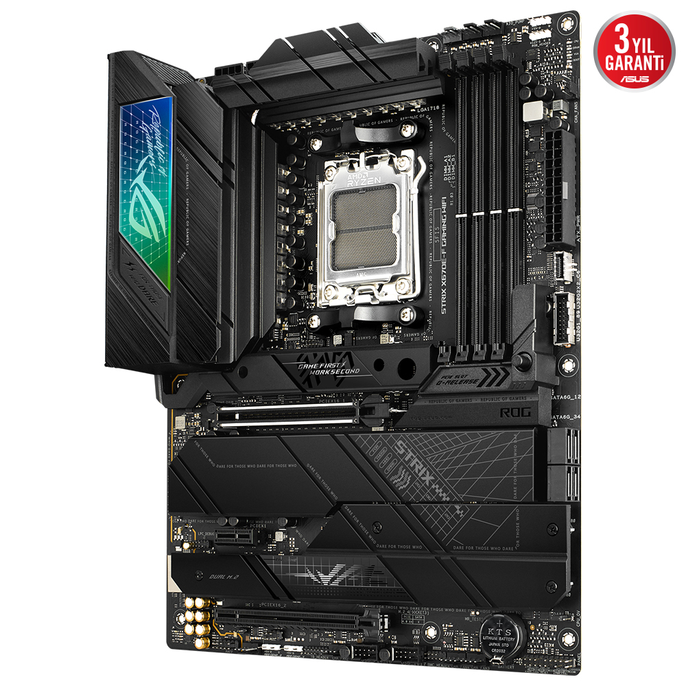 ASUS ROG STRIX X670E-F GAMING WIFI AMD X670E AM5 DDR5 6400 DP HDMI 4X M2 USB3.2 WİFİ 6E AURA RGB 2.5GBİT LAN ATX 128GB’A KADAR RAM DESTEĞİ PCIE5.0 ASUS 5X PROTECTION III