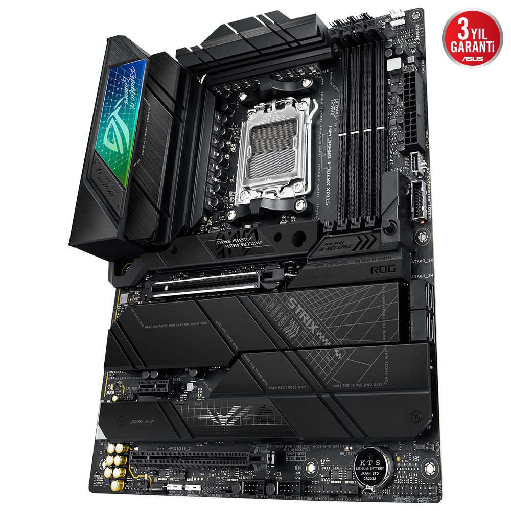 ASUS ROG STRIX X670E-F GAMING WIFI AMD X670E AM5 DDR5 6400 DP HDMI 4X M2 USB3.2 WİFİ 6E AURA RGB 2.5GBİT LAN ATX 128GB’A KADAR RAM DESTEĞİ PCIE5.0 ASUS 5X PROTECTION III