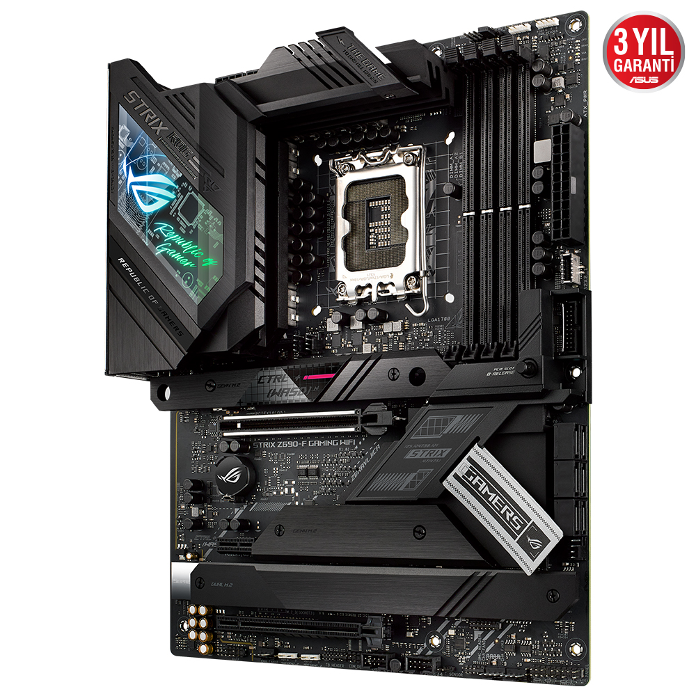 ASUS ROG STRIX Z690-F GAMING WIFI INTEL Z690 LGA1700 DDR5 6400 DP HDMI 4X M2 USB3.2 AX WİFİ + BT AURA RGB 2.5GBİT LAN ATX PCIE5.0 16+1 GÜÇ AŞAMASI İKİ YÖNLÜ AI SES ENGELLEYİCİ MİK