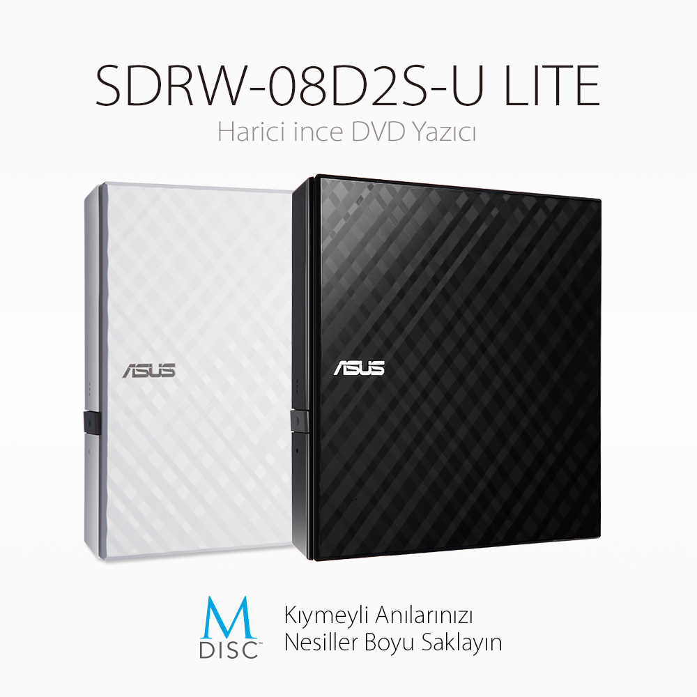 ASUS SDRW-08D2S-U LITE 8X HARİCİ DVD YAZICI  M-DİSC DESTEKLİ  SİYAH