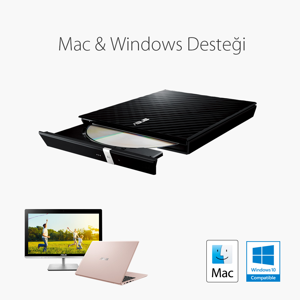 ASUS SDRW-08D2S-U LITE 8X HARİCİ DVD YAZICI  M-DİSC DESTEKLİ  SİYAH