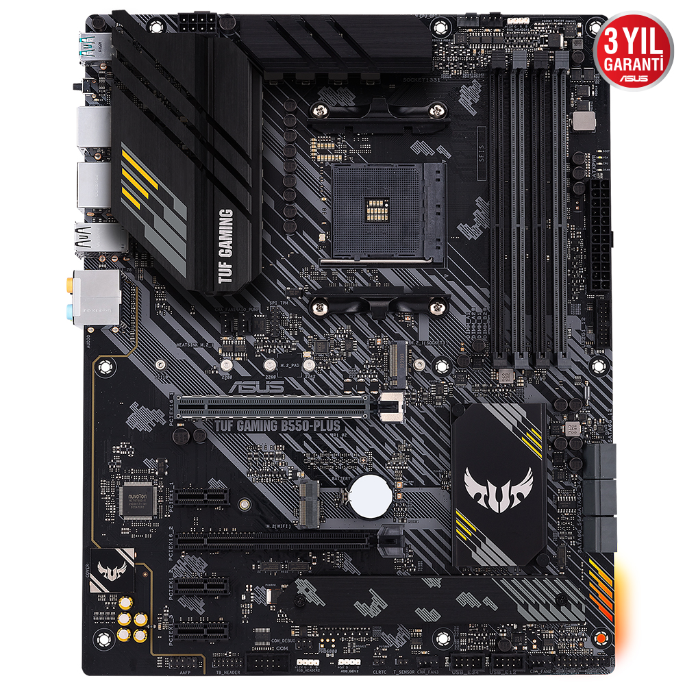 ASUS TUF GAMING B550-PLUS AMD B550 AM4 DDR4 4400 DP HDMI Çift M2 USB3.2 ARGB 2.5Gbit LAN ATX PCIe 4.0 ECC RAM Desteği