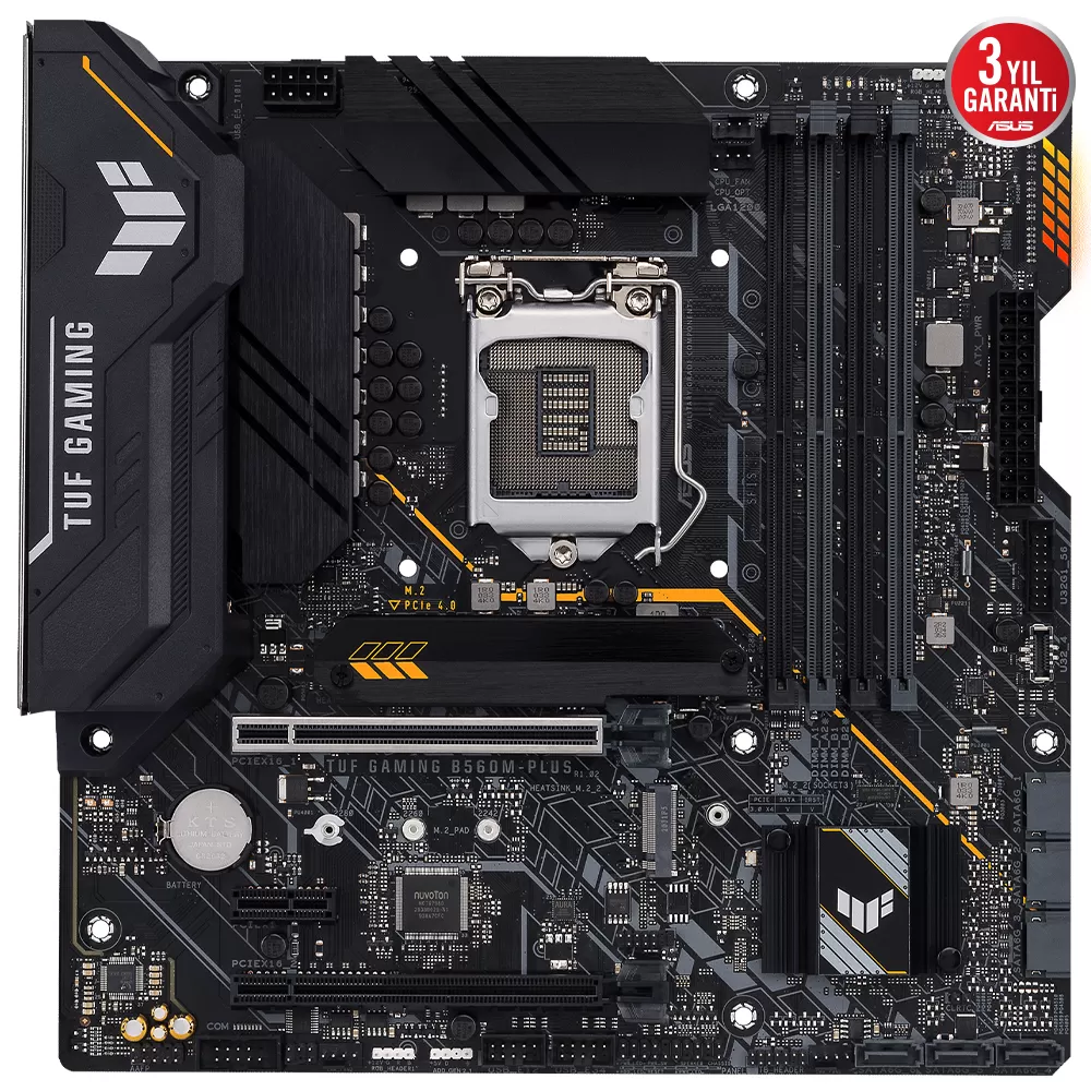 ASUS TUF GAMING B560M-PLUS INTEL B560 LGA1200 DDR4 5000 DP HDMI 2X M2 USB3.2 AURA RGB 2.5GB MATX 128GB’A KADAR RAM DESTEĞİ İKİ YÖNLÜ AI SES ENGELLEYİCİ MİC.