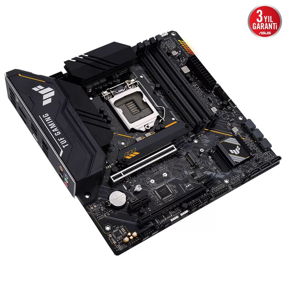 ASUS TUF GAMING B560M-PLUS INTEL B560 LGA1200 DDR4 5000 DP HDMI 2X M2 USB3.2 AURA RGB 2.5GB MATX 128GB’A KADAR RAM DESTEĞİ İKİ YÖNLÜ AI SES ENGELLEYİCİ MİC.