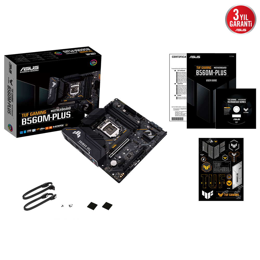 ASUS TUF GAMING B560M-PLUS INTEL B560 LGA1200 DDR4 5000 DP HDMI 2X M2 USB3.2 AURA RGB 2.5GB MATX 128GB’A KADAR RAM DESTEĞİ İKİ YÖNLÜ AI SES ENGELLEYİCİ MİC.