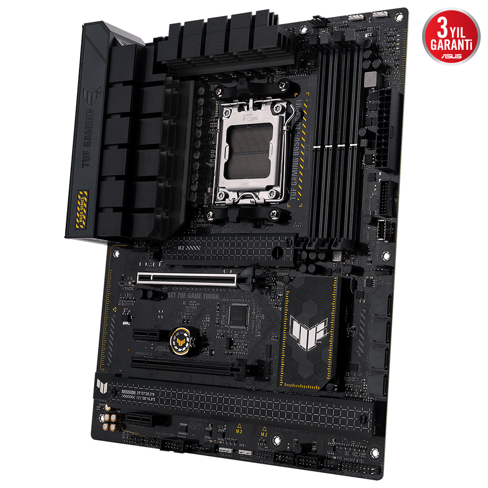 ASUS TUF GAMING B650-PLUS WIFI AMD B650 AM5 DDR5 6400 DP HDMI 3X M2 USB3.2 AX WİFİ BT AURA RGB 2.5GBİT LAN ATX 128GB A KADAR RAM DESTEĞİ ASUS TUF PROTECTION ARMOURY CRATE