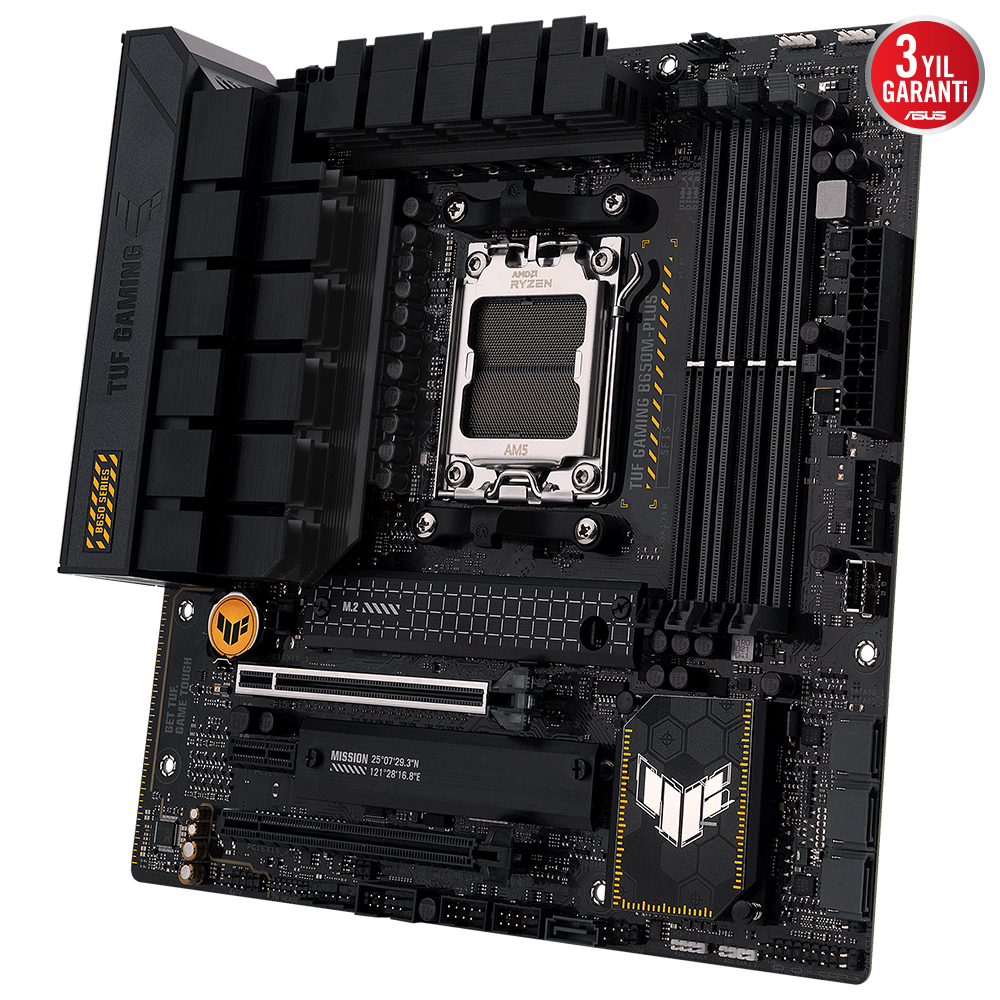 ASUS TUF GAMING B650M-PLUS AMD B650 AM5 DDR5 6400 DP HDMI 2X M2 USB3.2 AURA RGB 2.5GBİT LAN MATX 128GB A KADAR RAM DESTEĞİ ASUS TUF PROTECTION ARMOURY CRATE