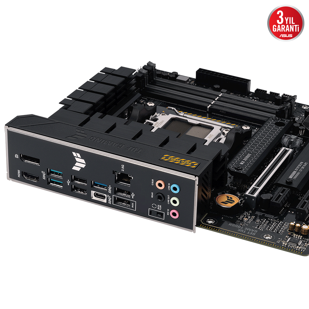 ASUS TUF GAMING B650M-PLUS AMD B650 AM5 DDR5 6400 DP HDMI 2X M2 USB3.2 AURA RGB 2.5GBİT LAN MATX 128GB A KADAR RAM DESTEĞİ ASUS TUF PROTECTION ARMOURY CRATE