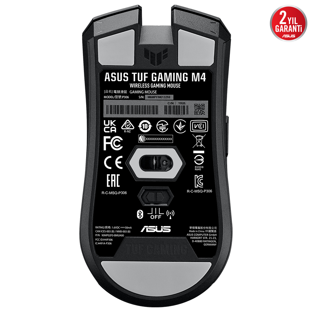 ASUS TUF GAMING M4 WIRELESS GAMING MOUSE DUAL WIRELESS MODU BLUETOOTH/RF 2.4 GHz 12.000 DPI OPTİK SENSÖR 6 PROGRAMLANABİLİR TUŞ PBT ANTİBAKTERİYEL ÜST KAPLAMA