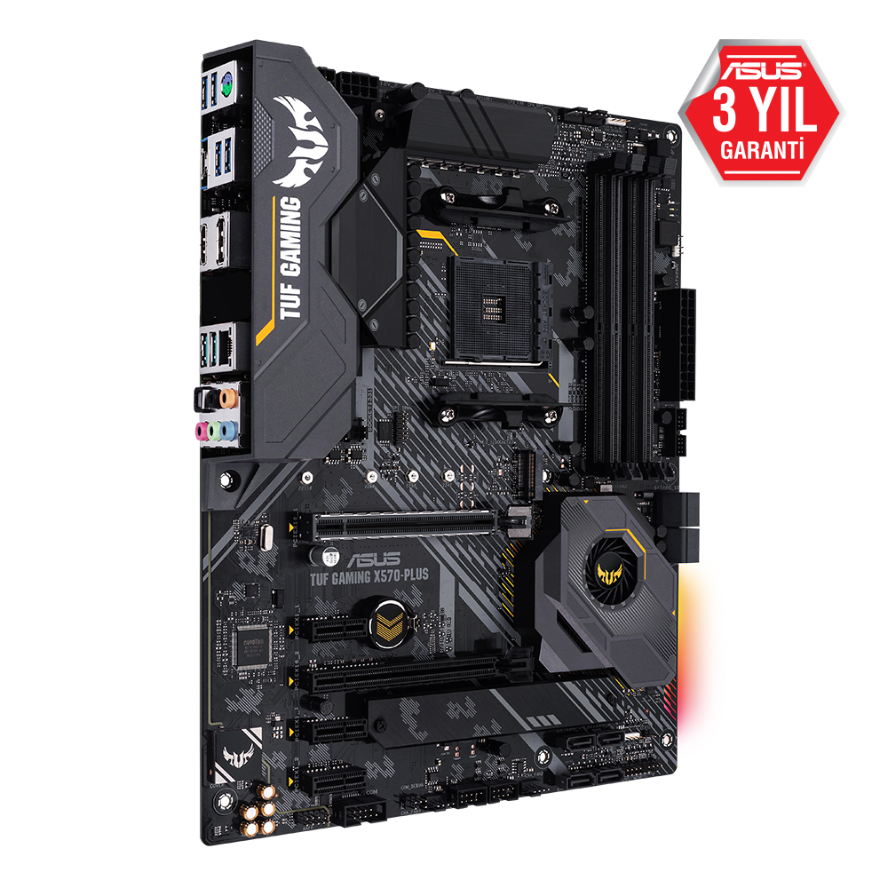 ASUS TUF GAMING X570-PLUS (WI-FI) AMD X570 AM4 DDR4 4400 DP HDMI Çift M2 USB 3.2 WiFi + BT AURA RGB ATX PCIe 4.0 128GB’a kadar ram desteği