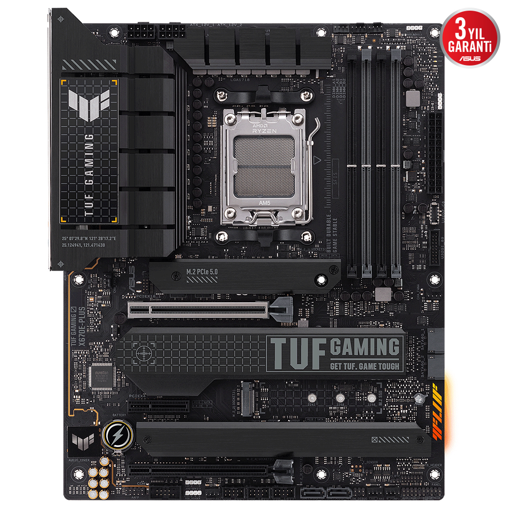 ASUS TUF GAMING X670E-PLUS AMD X670E AM5 DDR5 6400 DP HDMI 4X M2 USB3.2 AURA RGB 2.5GBİT LAN ATX 128GB’A KADAR RAM DESTEĞİ PCIE5.0 ASUS 5X PROTECTION III