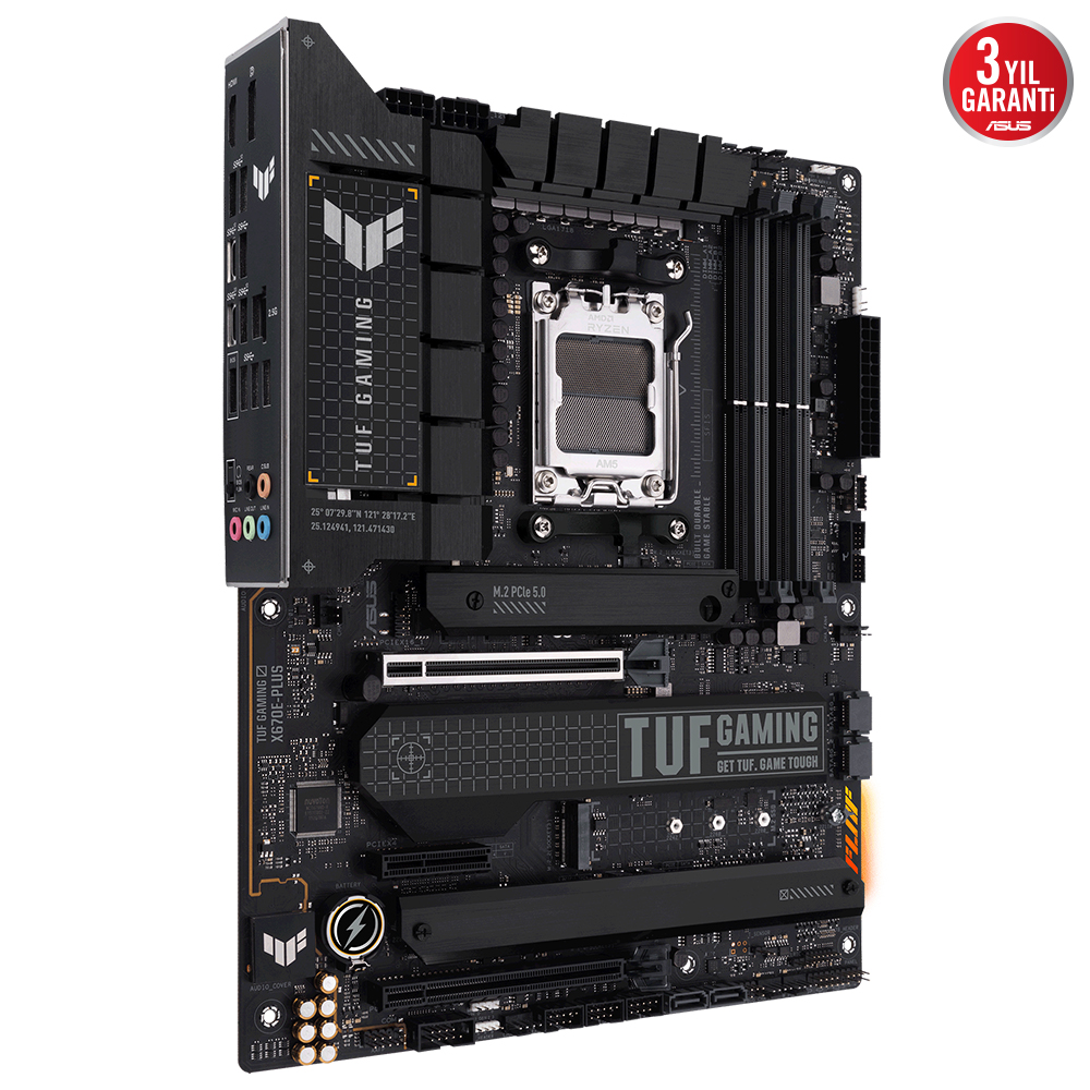 ASUS TUF GAMING X670E-PLUS AMD X670E AM5 DDR5 6400 DP HDMI 4X M2 USB3.2 AURA RGB 2.5GBİT LAN ATX 128GB’A KADAR RAM DESTEĞİ PCIE5.0 ASUS 5X PROTECTION III