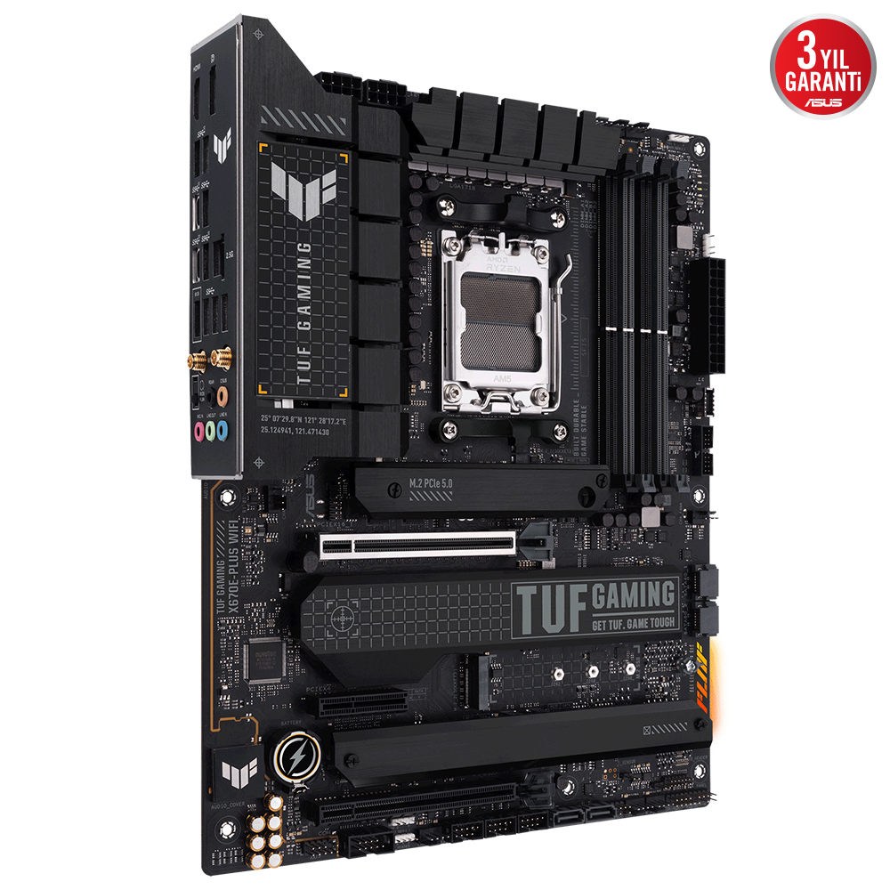 ASUS TUF GAMING X670E-PLUS WIFI AMD X670E AM5 DDR5 6400 DP HDMI 4X M2 USB3.2 AX WİFİ + BT AURA RGB 2.5GBİT LAN ATX 128GB’A KADAR RAM DESTEĞİ PCIE5.0 ASUS 5X PROTECTION III