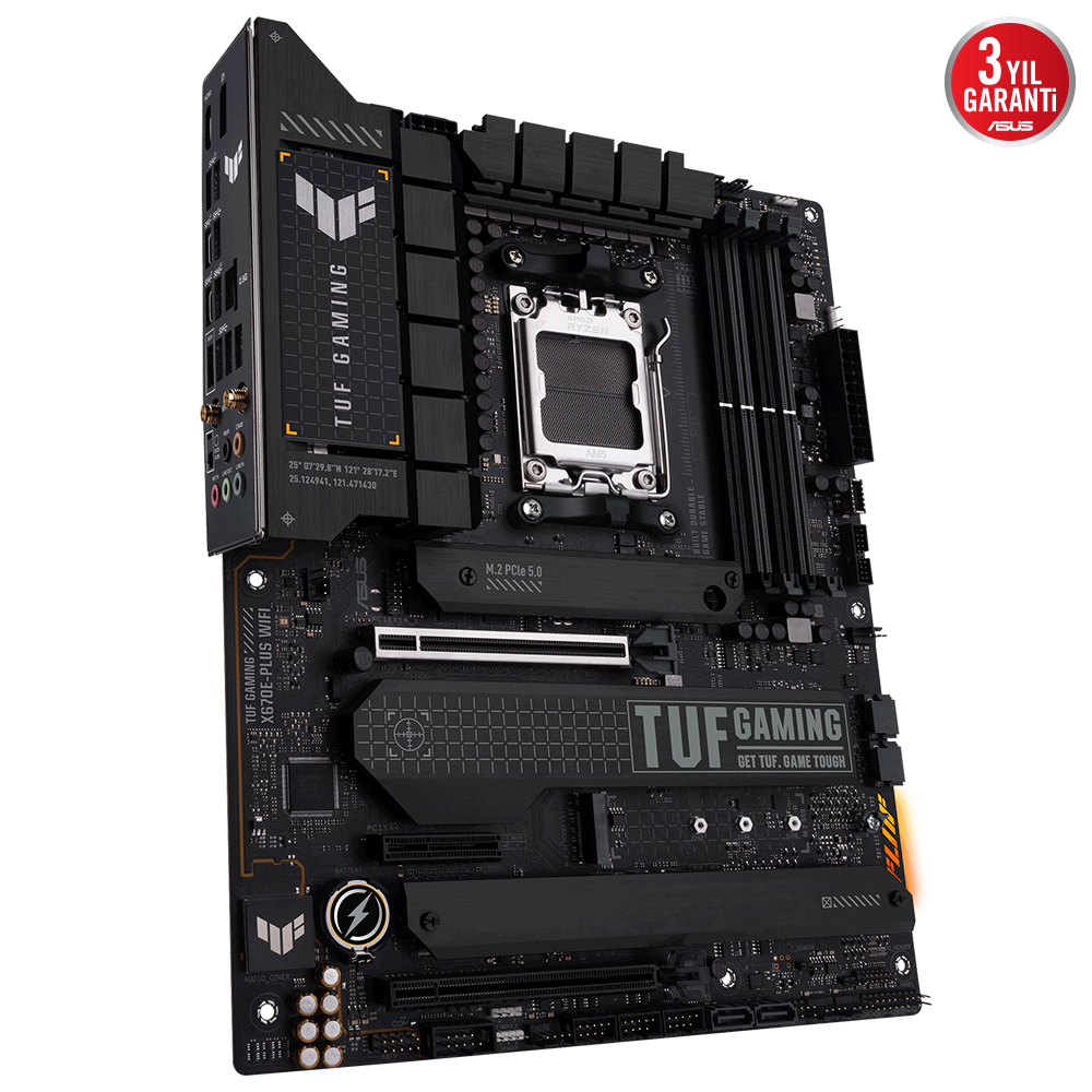 ASUS TUF GAMING X670E-PLUS WIFI AMD X670E AM5 DDR5 6400 DP HDMI 4X M2 USB3.2 AX WİFİ + BT AURA RGB 2.5GBİT LAN ATX 128GB’A KADAR RAM DESTEĞİ PCIE5.0 ASUS 5X PROTECTION III