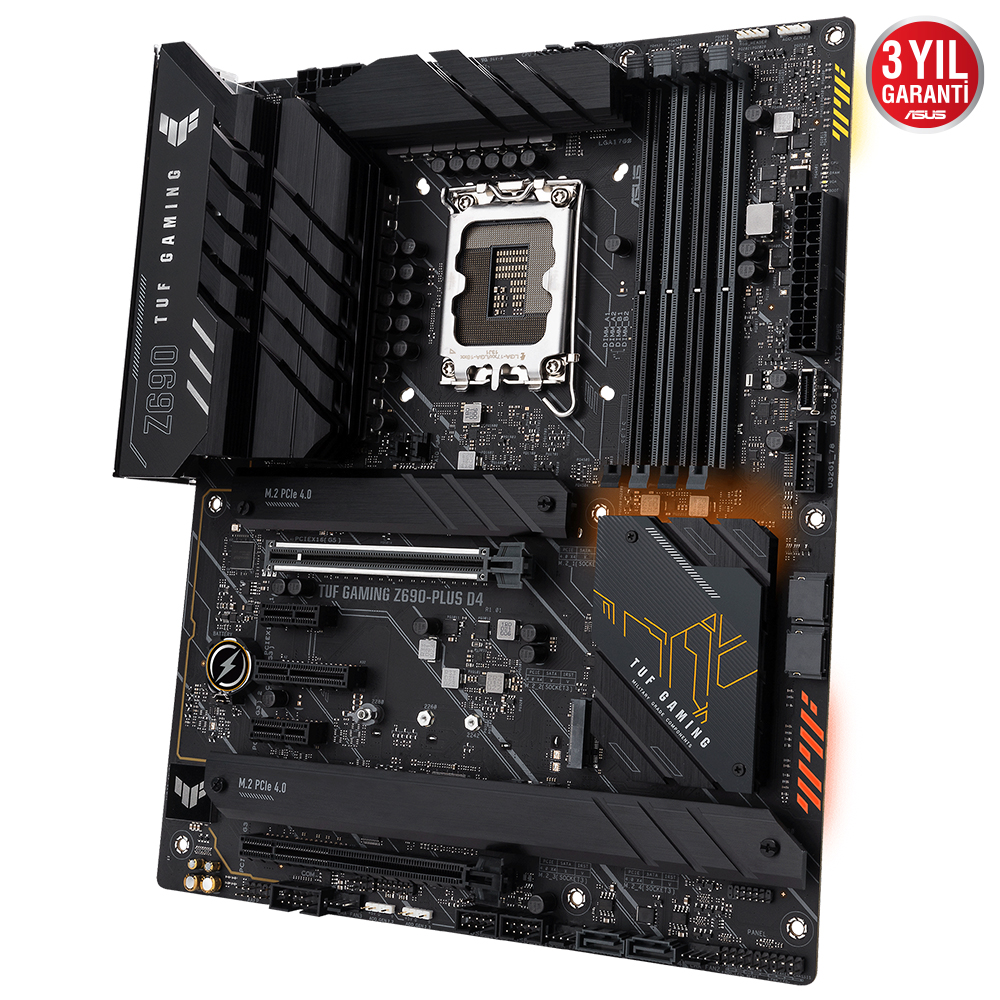 ASUS TUF GAMING Z690-PLUS D4 Intel Z690 LGA1700 DDR4 5333 DP HDMI 4x M2 USB3.2 AURA RGB 2.5Gbit LAN ATX PCIe5.0, 14+1 Güç Aşaması, İki Yönlü AI Ses Engelleyici Mik., TUF PROTECTION