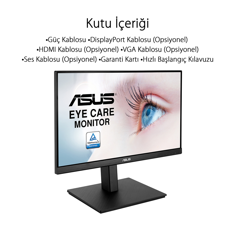 ASUS VA229QSB 21.5 IPS FREESYNC 1920x1080 5MS 75HZ DP HDMI VGA USB X2 MM VESA 3YIL EYECARE. FLICKER-FREE.CERCEVESIZ.DUSUK MAVI ISIK.