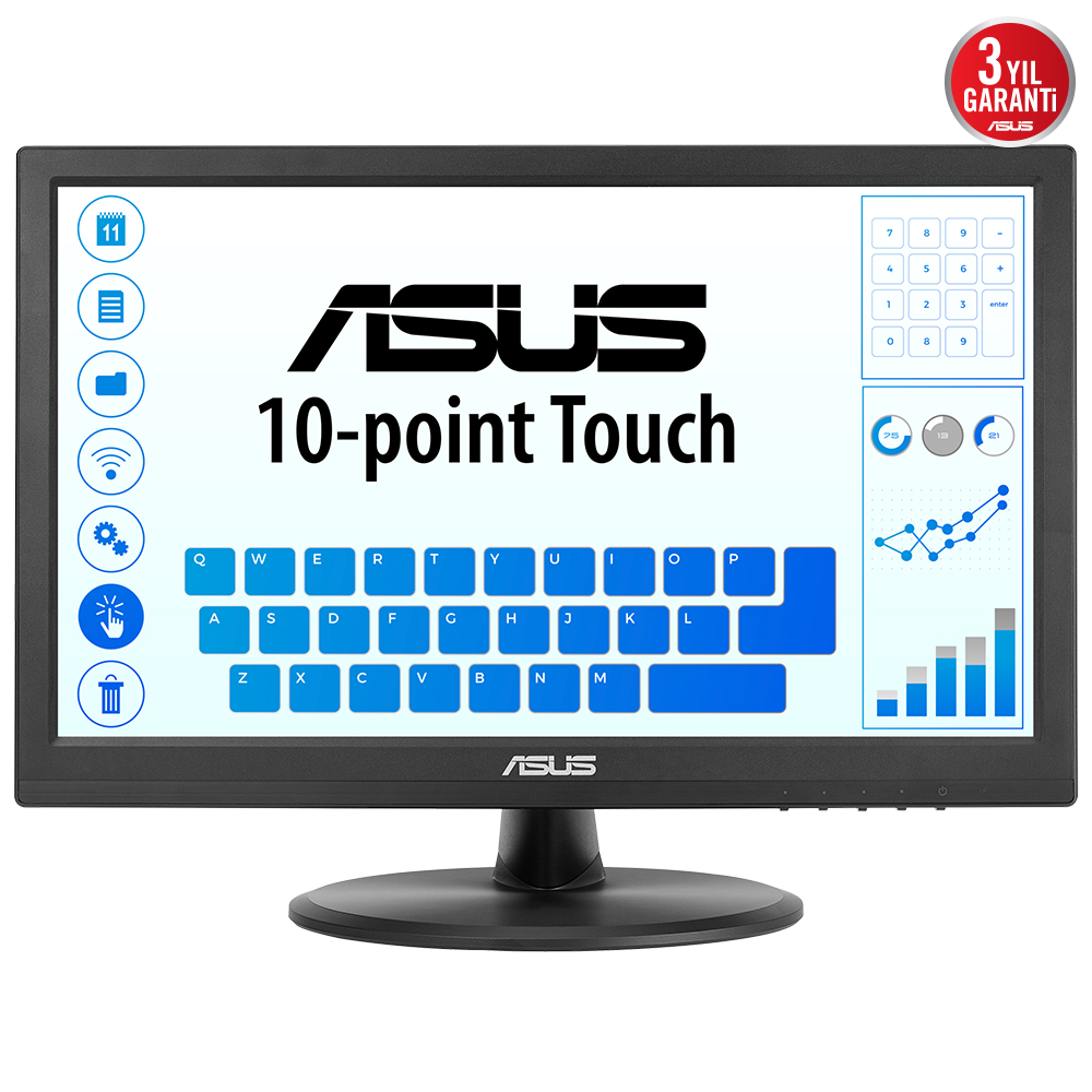 ASUS VT168HR 15,6 LED 1366x768 10MS HDMI VGA VESA 3YIL 10 PARMAK DOKUNMATIK EYECARE Monitör