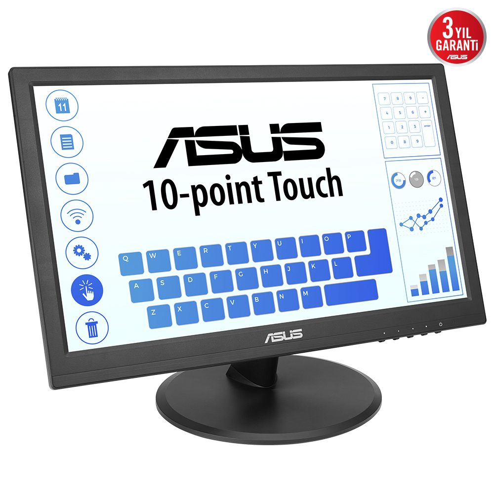 ASUS VT168HR 15,6 LED 1366x768 10MS HDMI VGA VESA 3YIL 10 PARMAK DOKUNMATIK EYECARE Monitör