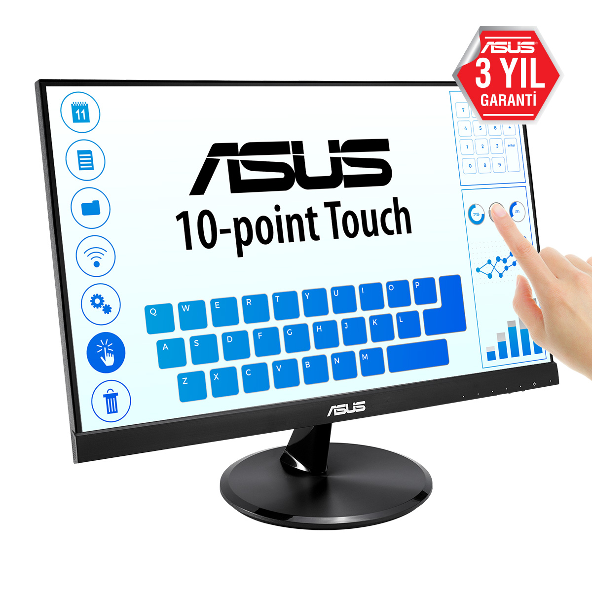 ASUS VT229H 21.5 IPS 1920x1080 5MS HDMI VGA VESA 3YIL 10 PARMAK DOKUNMATIK.CERCEVESIZ.EYECARE. FLICKER-FREE.DUSUK MAVI ISIK