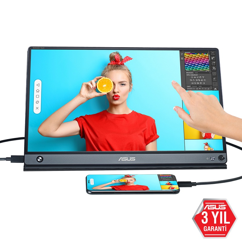 ASUS ZENSCREEN MB16AMT 15.6 TASINABILIR USB MONITOR IPS 1920x1080 5MS USB TYPE-C  MICRO-HDMI MM 3YIL 10 PARMAK DOKUNMATIK. DAHILI BA