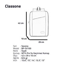 CLASSONE BP-SV100 Savona Serisi 15.6 Sırt Notebook Çantası