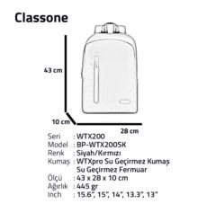 CLASSONE BP-WTX200SK BP-WTX200SK-15.6" Sırt Çnt-Siyah-Krımızı