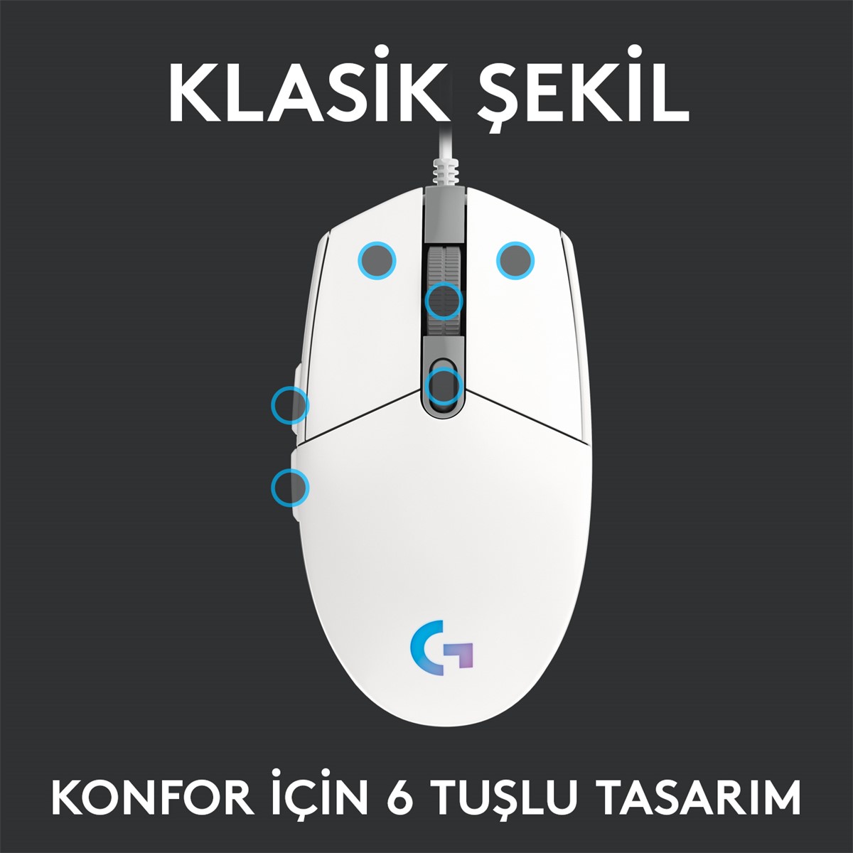 LOGİTECH G G102 LIGHTSYNC OYUNCU MOUSE BEYAZ 910-005824