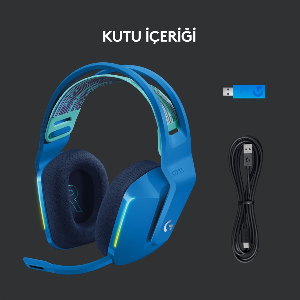 LOGITECH G G733 LIGHTSPEED KABLOSUZ RGB OYUNCU KULAKLIĞI MAVİ 981-000943