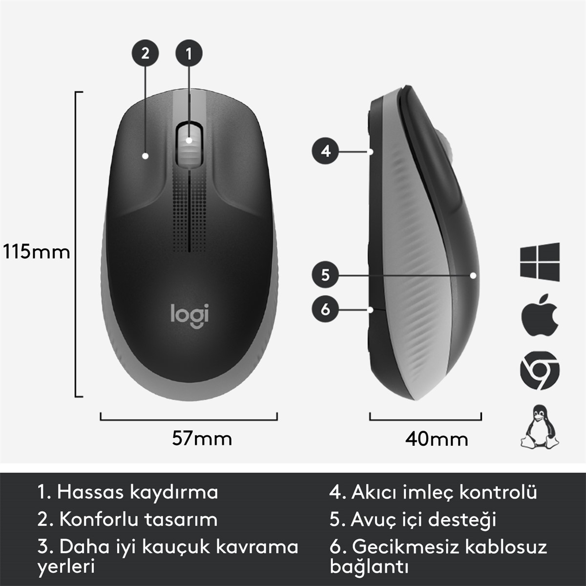 LOGITECH M191 MID GREY MOUSE 910-005922