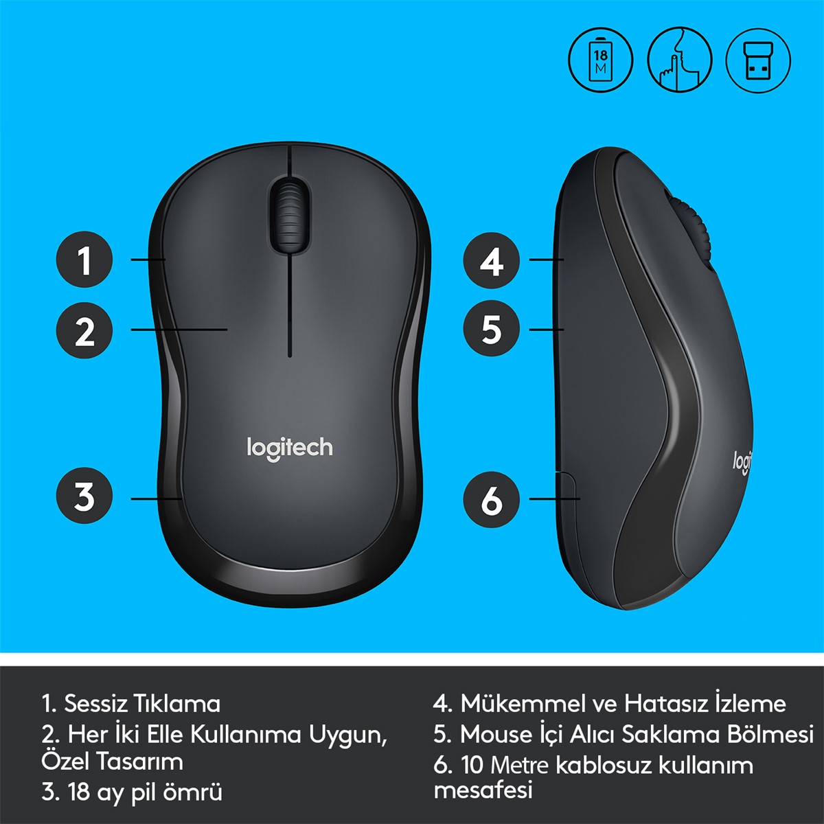 LOGITECH M221 SESSİZ KABLOSUZ MOUSE-SİYAH 910-006510