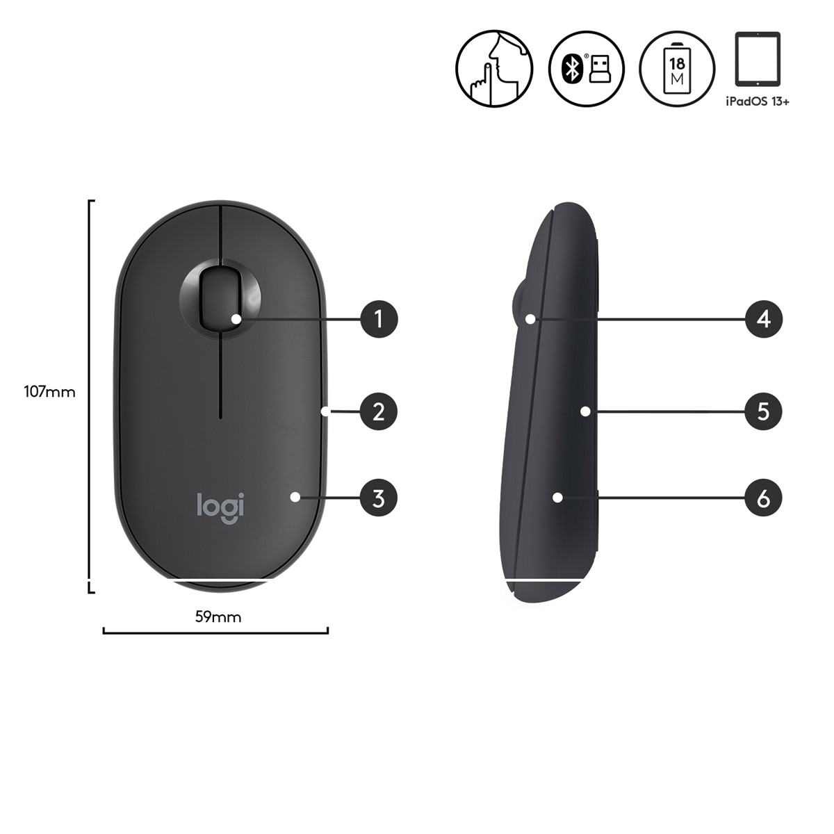 LOGITECH M350 PEBBLE KABLOSUZ MOUSE-GRAFİT 910-005718